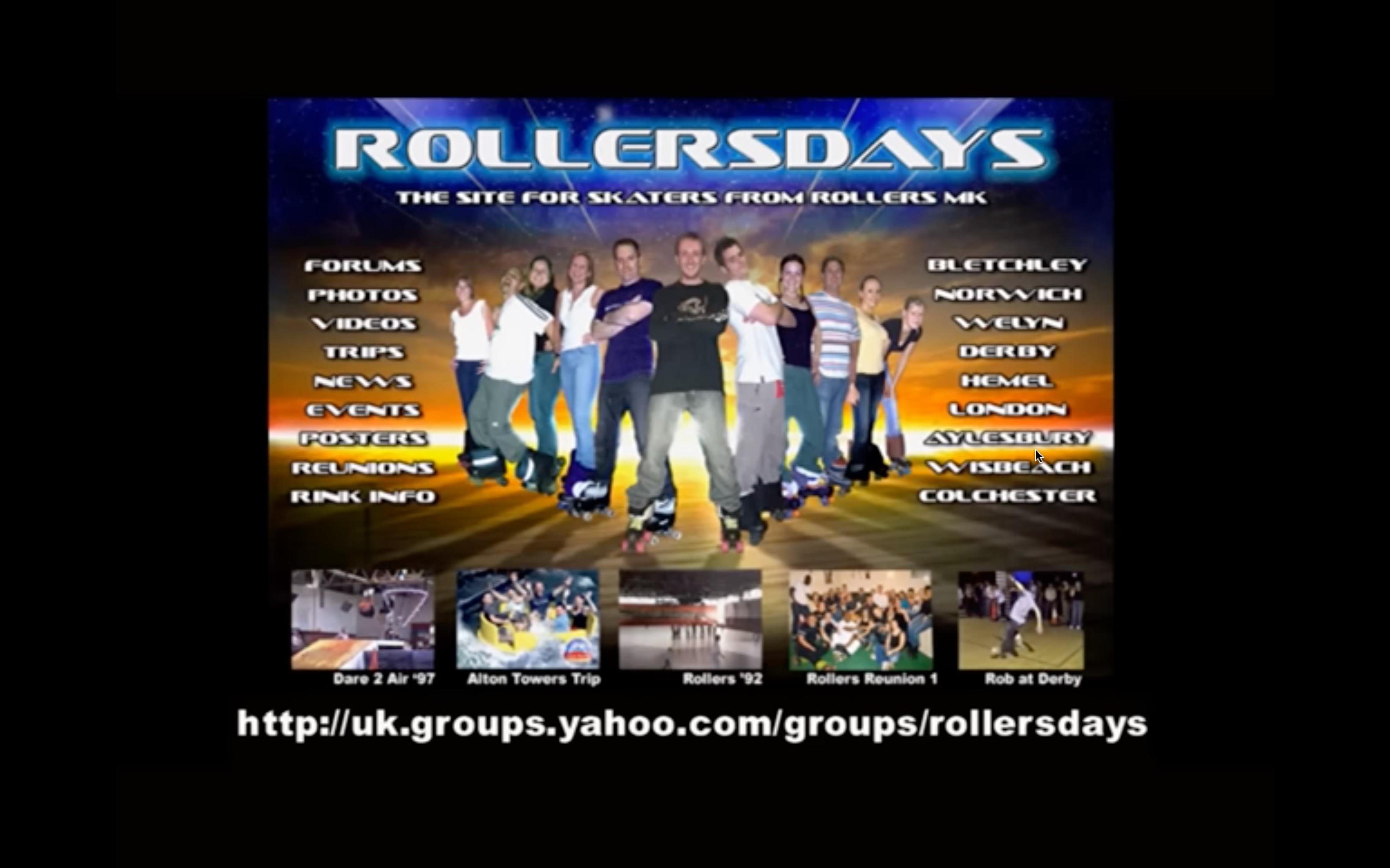 Screencap of a Yahoo groups website for roller skating back in the 1990s